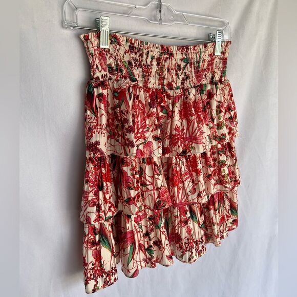 Anthropologie Pink & Green Floral Tired Mini Skirt  Size Small - Picture 4 of 8